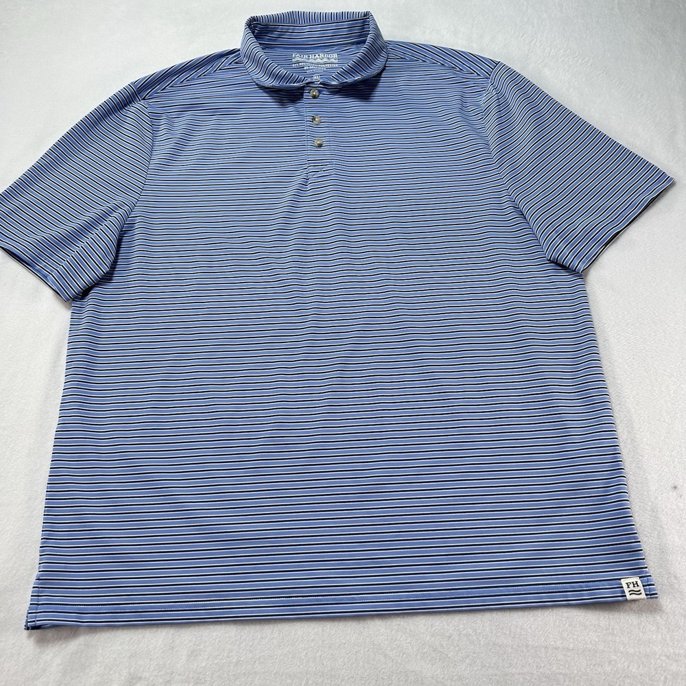 Fair Harbor Polo Shirt men's Extra Large Blue Striped Performance Stretch Preppy